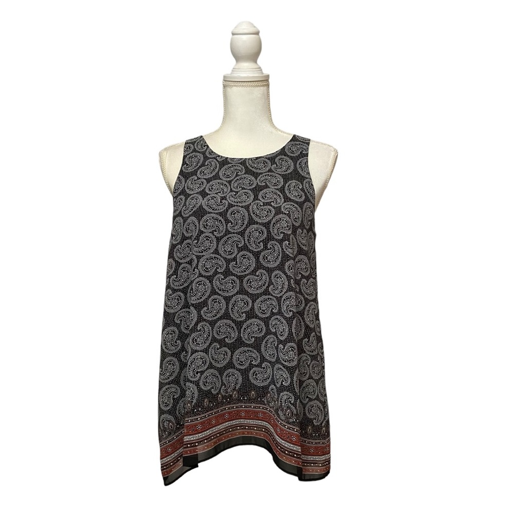 Max Studio Black Floral Paisley Flowy Polka Dot Tank Blouse